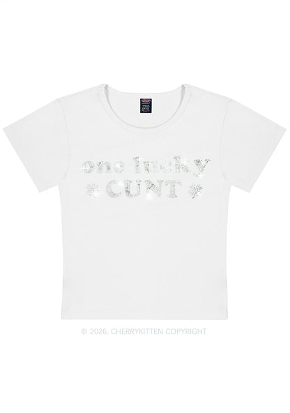 Rhinestone One Lucky Cxxt St Patricks Y2K Baby Tee Cherrykitten