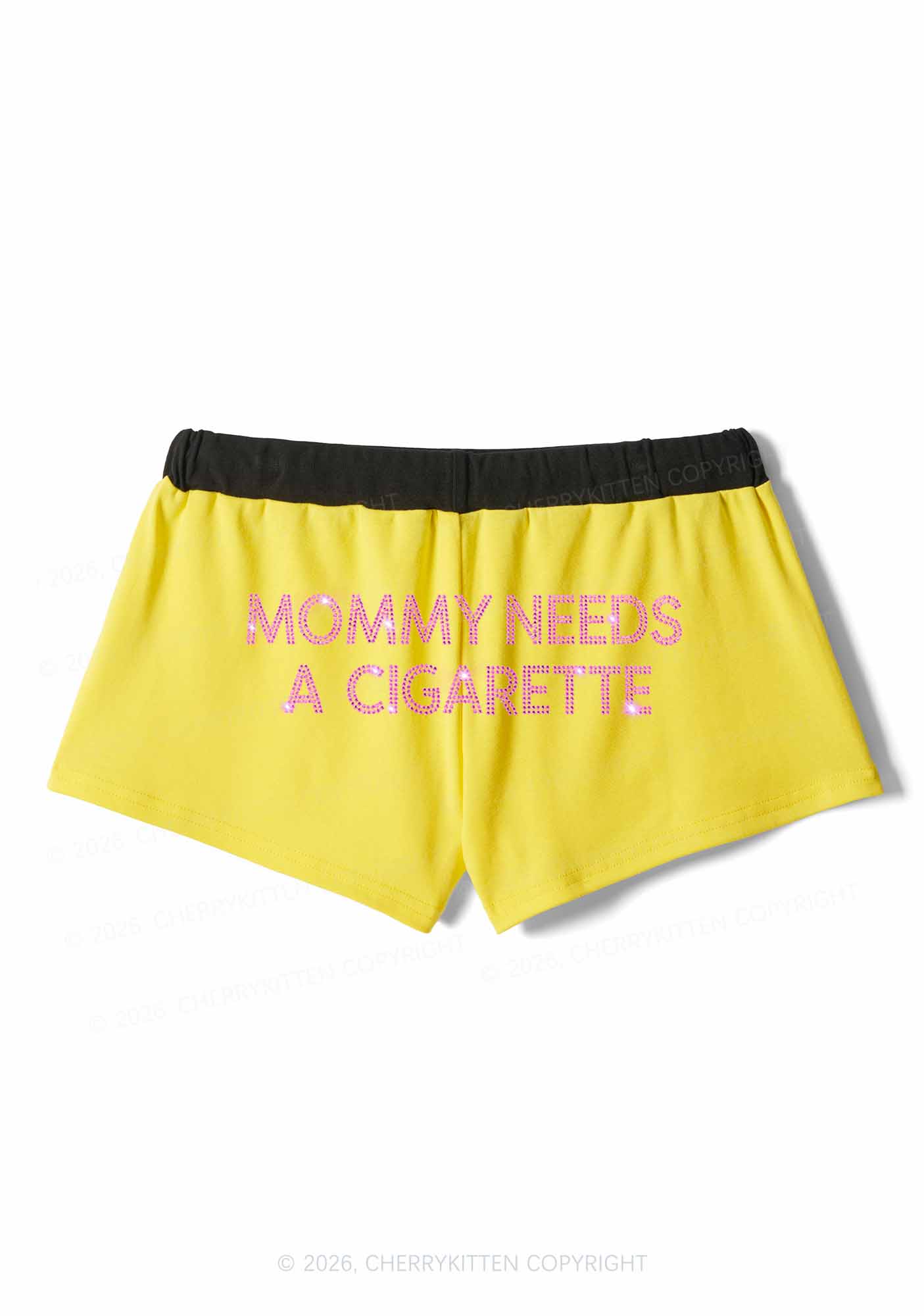 Rhinestone Mommy Needs Cigarette Y2K Drawstring Mini Shorts Cherrykitten