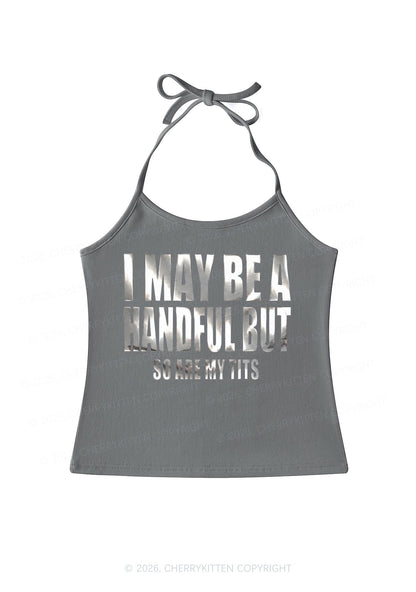 I May Be Handful Silver Foil Printed Y2K Halter Neck Cami Cherrykitten