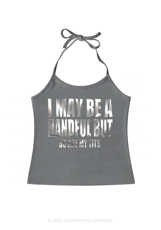 I May Be Handful Silver Foil Printed Y2K Halter Neck Cami Cherrykitten