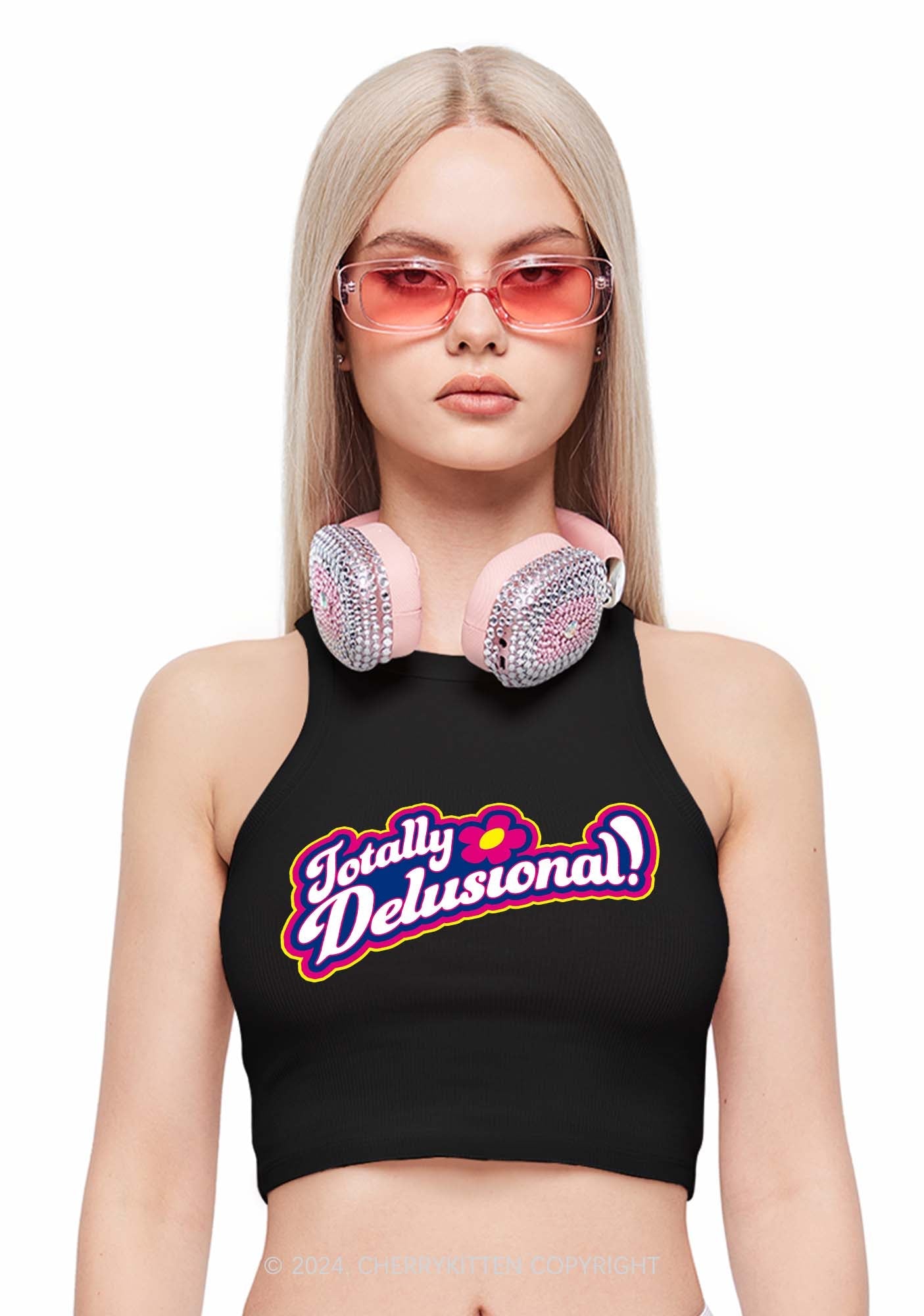 Totally Delusional Y2K Crop Tank Top Cherrykitten