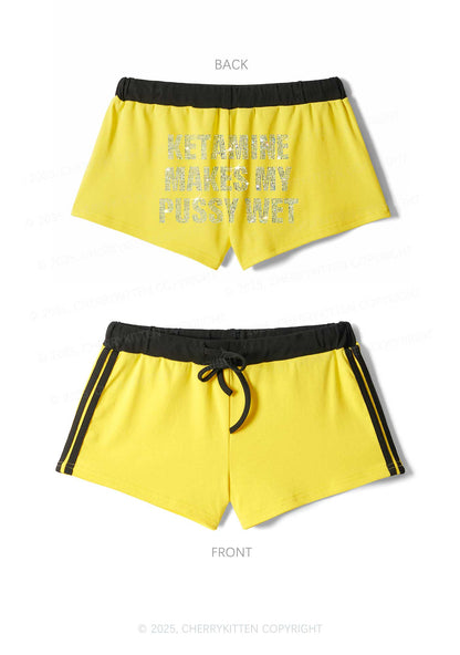 Rhinestone K Makes My Puxxy Wet Y2K Drawstring Mini Shorts Cherrykitten