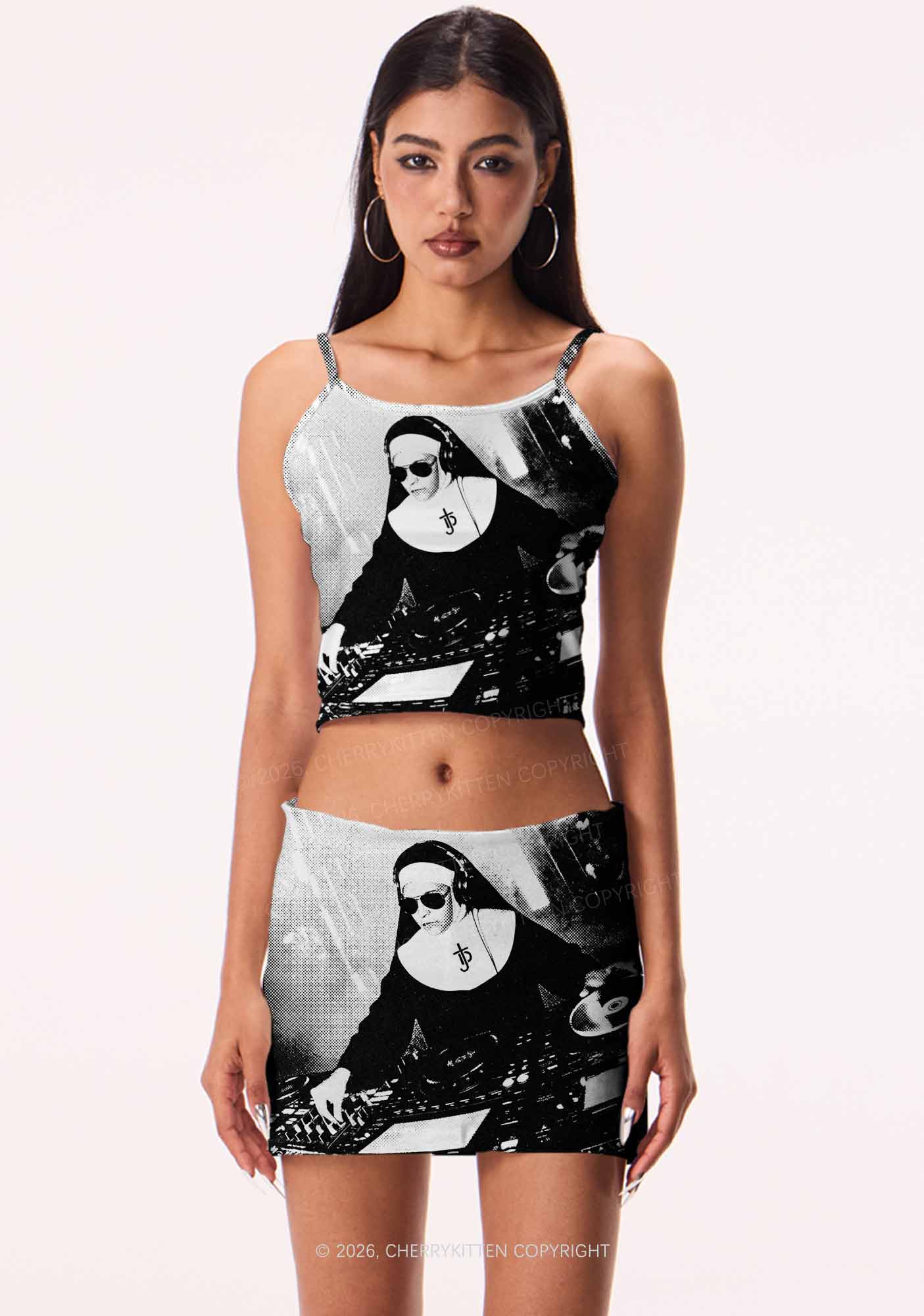 DJ Nun Y2K Print Cami Crop Top Cherrykitten