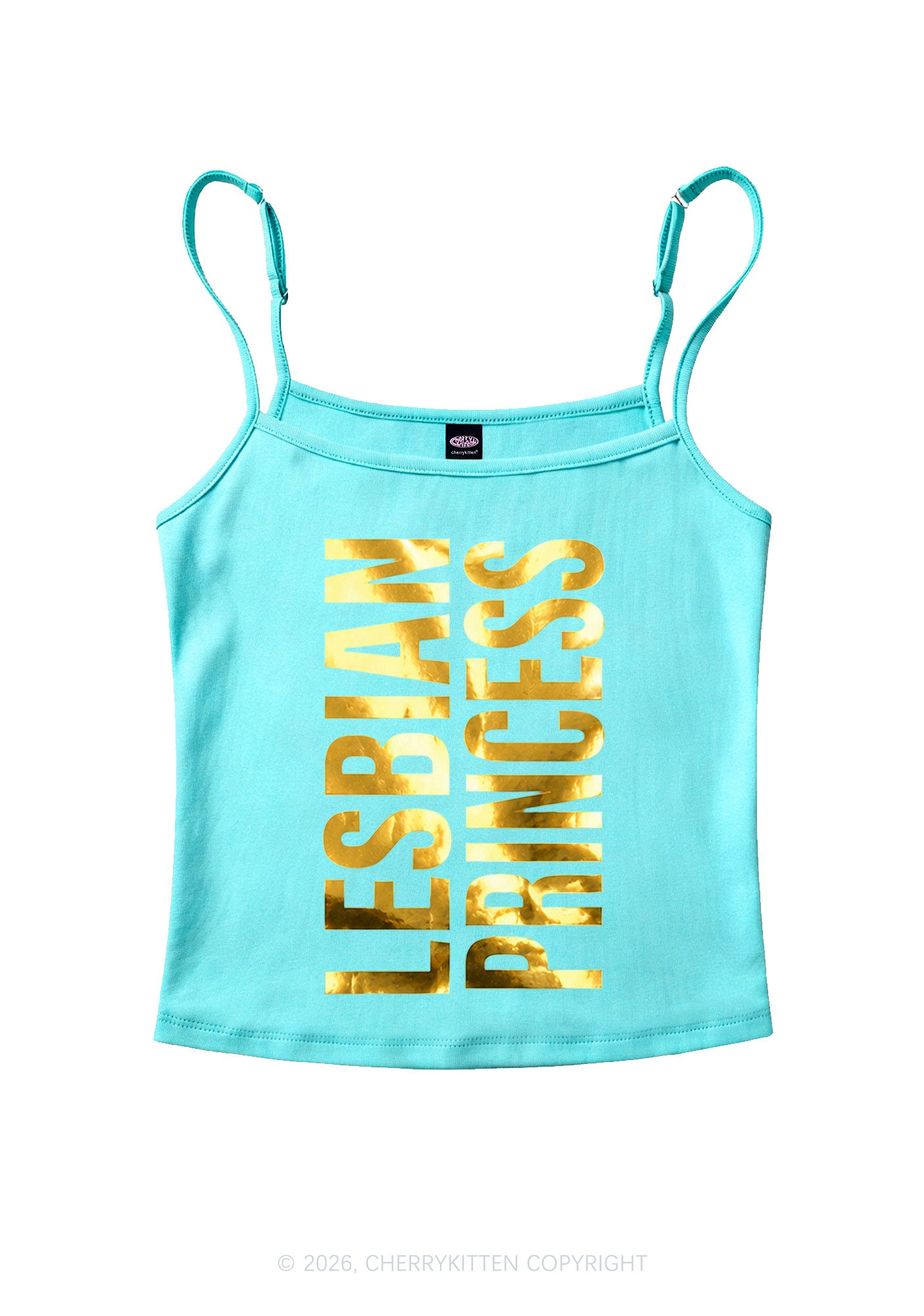 Lesbian Princess Pride Silver Foil Printed Y2K Spaghetti Strap Cami Cherrykitten