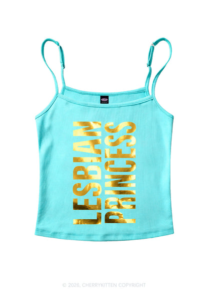 Lesbian Princess Pride Silver Foil Printed Y2K Spaghetti Strap Cami Cherrykitten