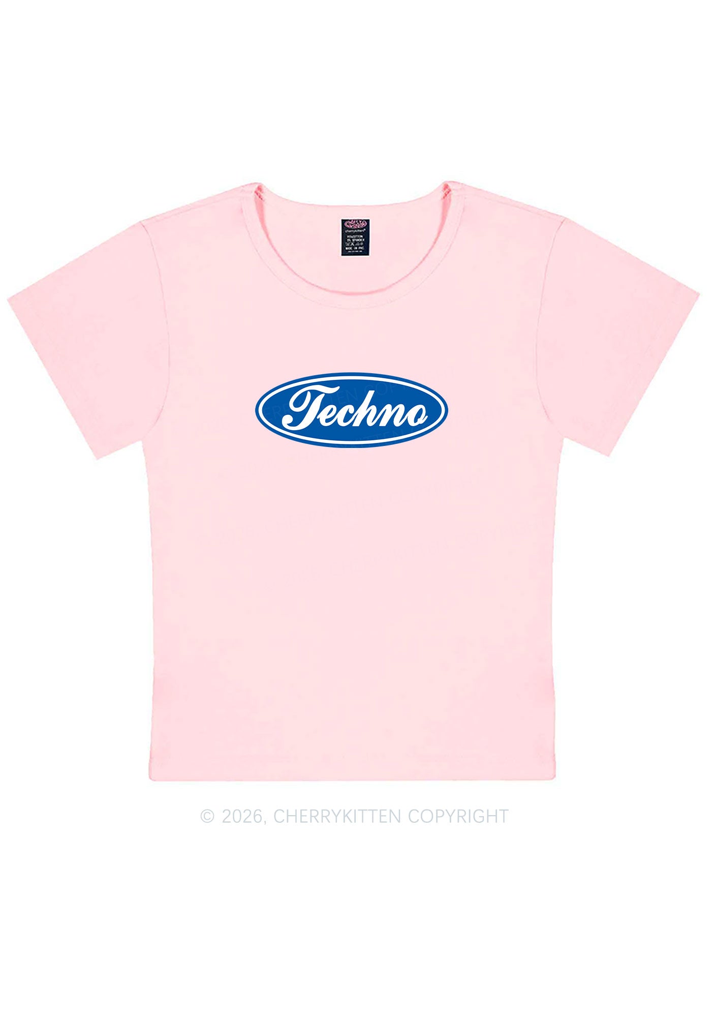 Oval Techno Y2K Baby Tee Cherrykitten