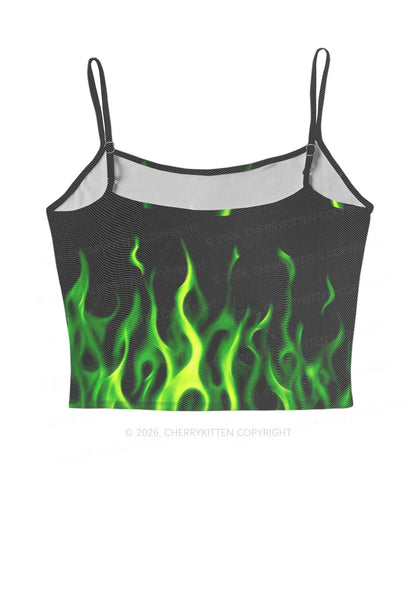 Neon Green Flame Y2K Mesh Cami Tank Cherrykitten
