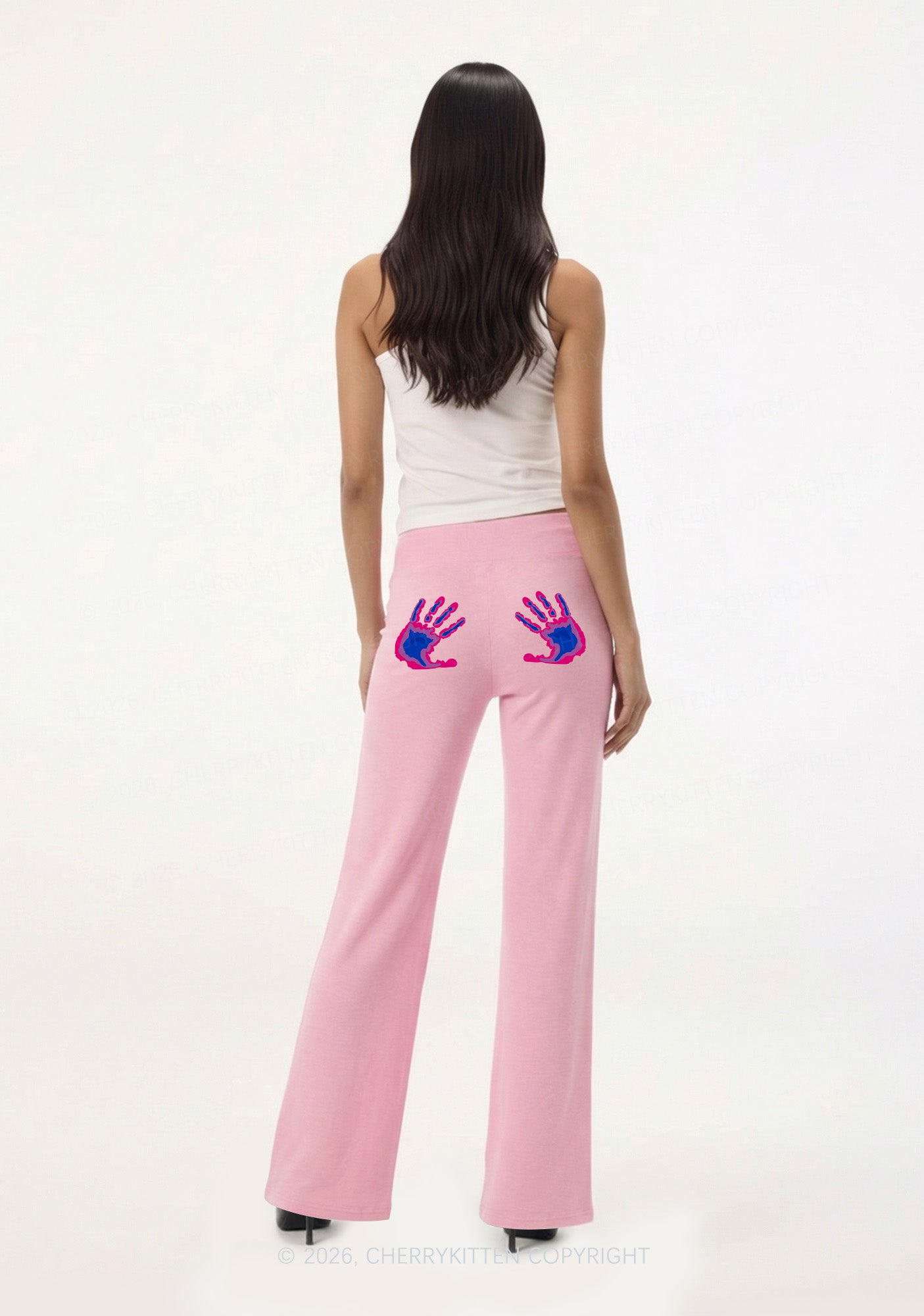 Bisexual Thermal Hands Pride Y2K Low Rise Drawstring Flare Pants Cherrykitten