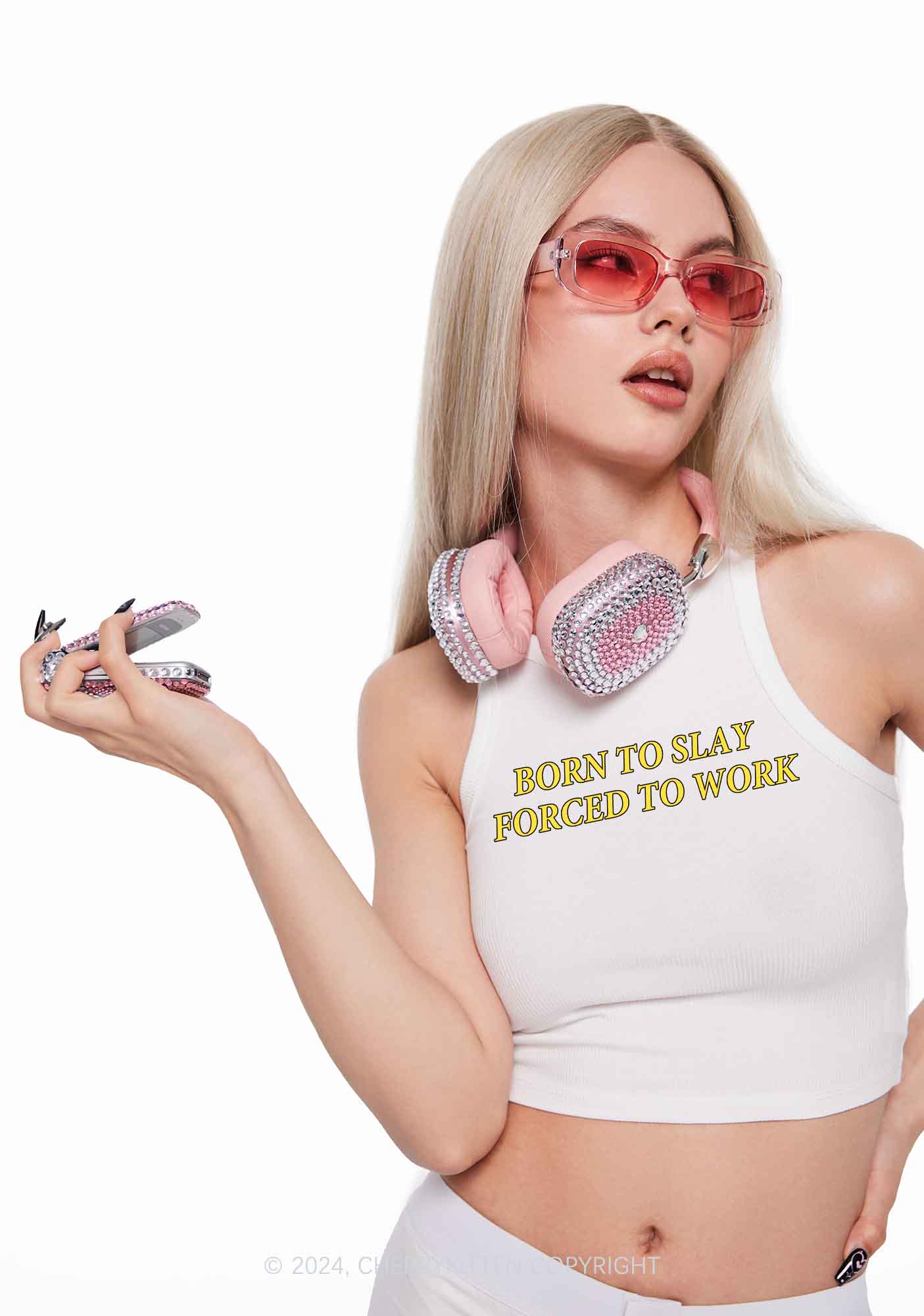 Forced To Work Y2K Crop Tank Top Cherrykitten