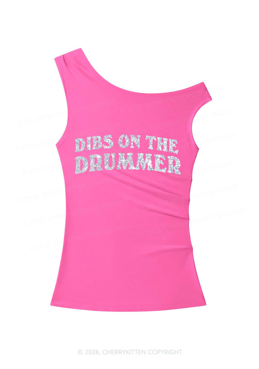 Glitter Dibs On The Drummer Y2K Off Shoulder Tank Top Cherrykitten