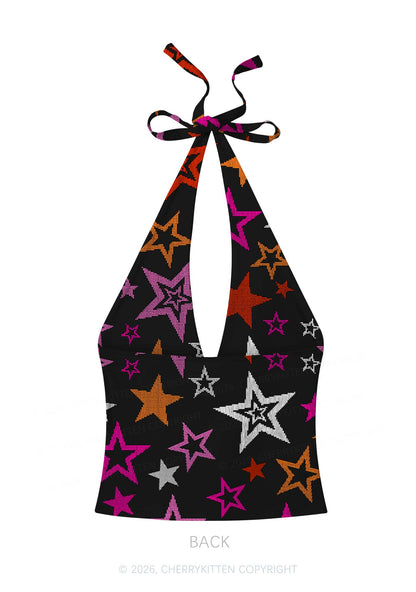 Lesbian Star Pride Y2K Print Halter Deep V Neck Cami Cherrykitten