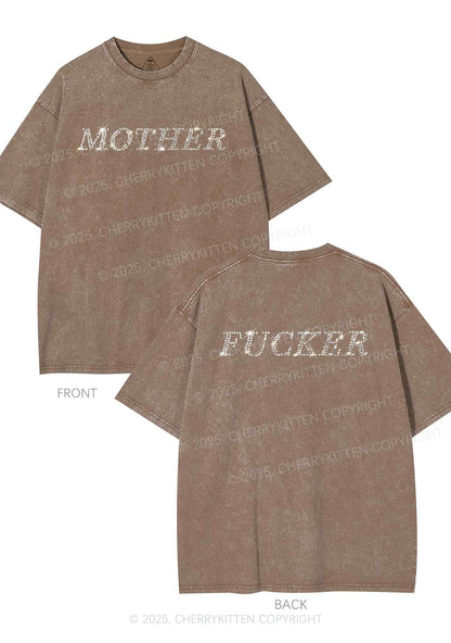 Rhinestone Motherfxcker Two Sides Y2K Shirts Washed Tee Cherrykitten