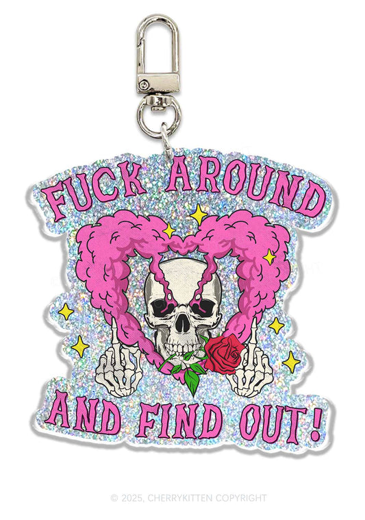 Halloween Fxxk Around Skull 1Pc Y2K Glitter Keychain Cherrykitten