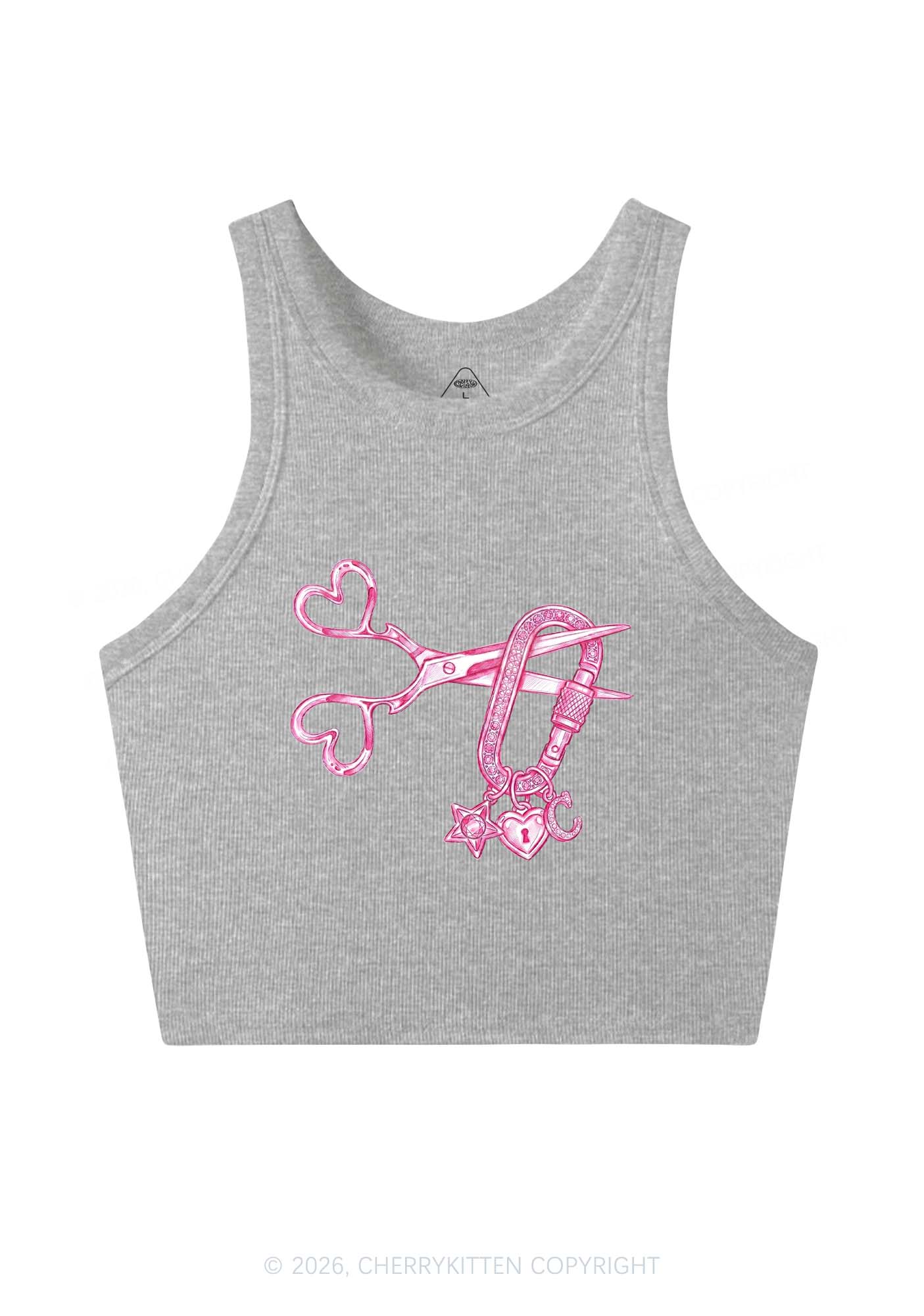 Pink Scissors Lock Charm Pride Y2K Crop Tank Top Cherrykitten