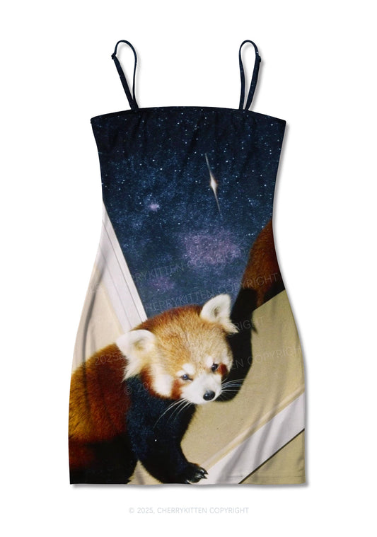 Raccoon Friends Y2K Print Slip Dress Cherrykitten