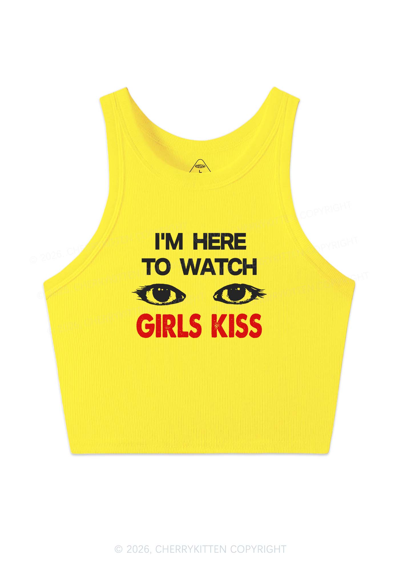 Im Here To Watch Girls Kiss Pride Y2K Crop Tank Top Cherrykitten