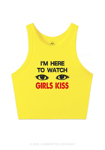 Im Here To Watch Girls Kiss Pride Y2K Crop Tank Top Cherrykitten
