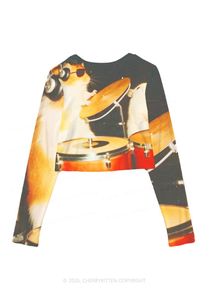 Rats Drummer Y2K Mesh Long Sleeve Crop Top Cherrykitten