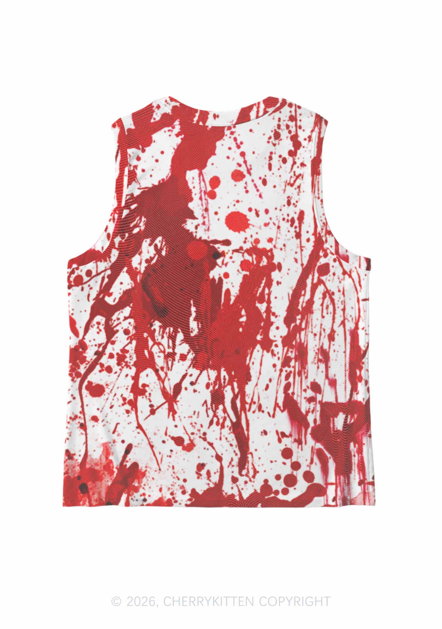 Halloween Red Blood On White Y2K Mesh Muscle Tank Cherrykitten