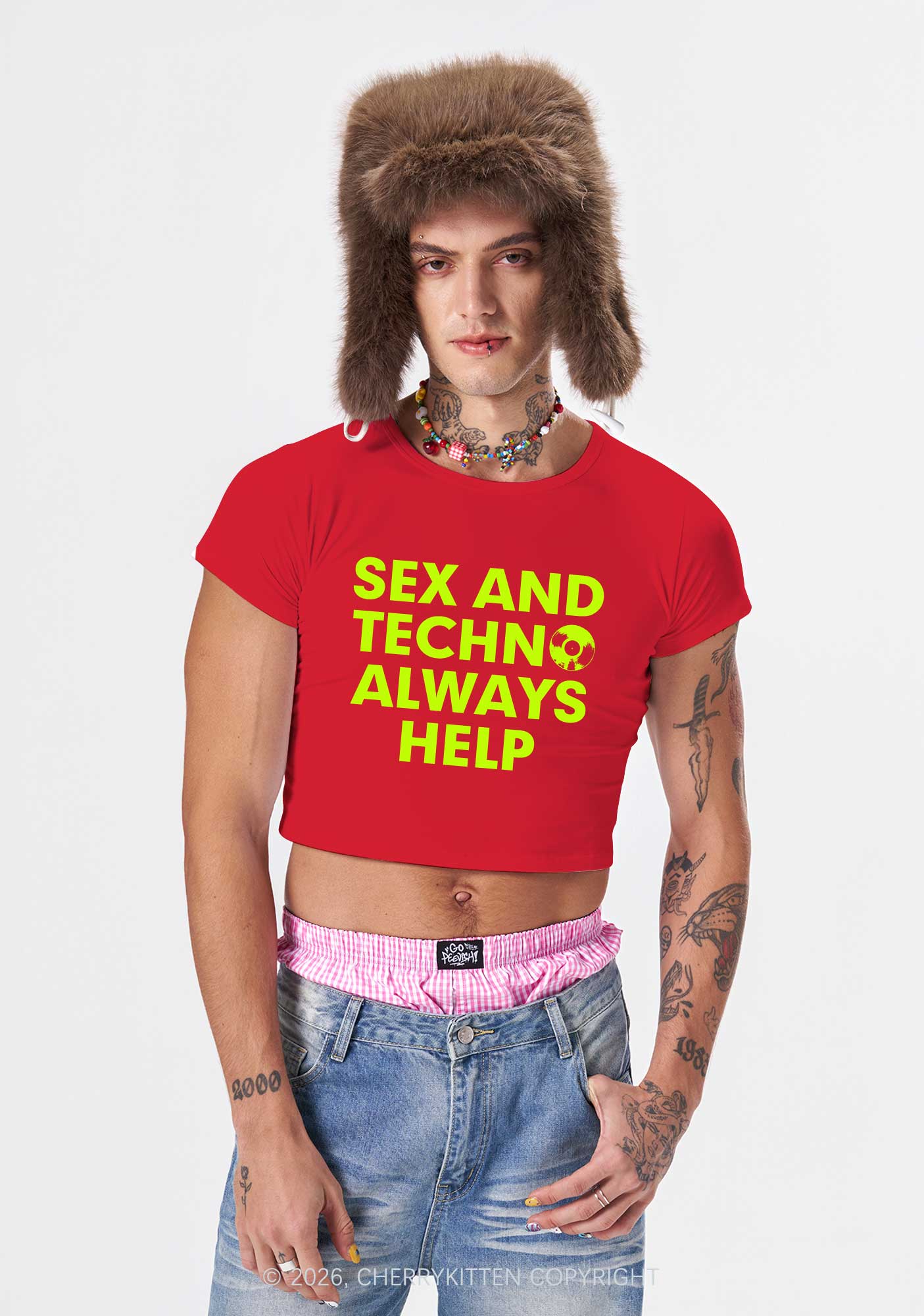 Sx And Techno Always Help Y2K Baby Tee Cherrykitten