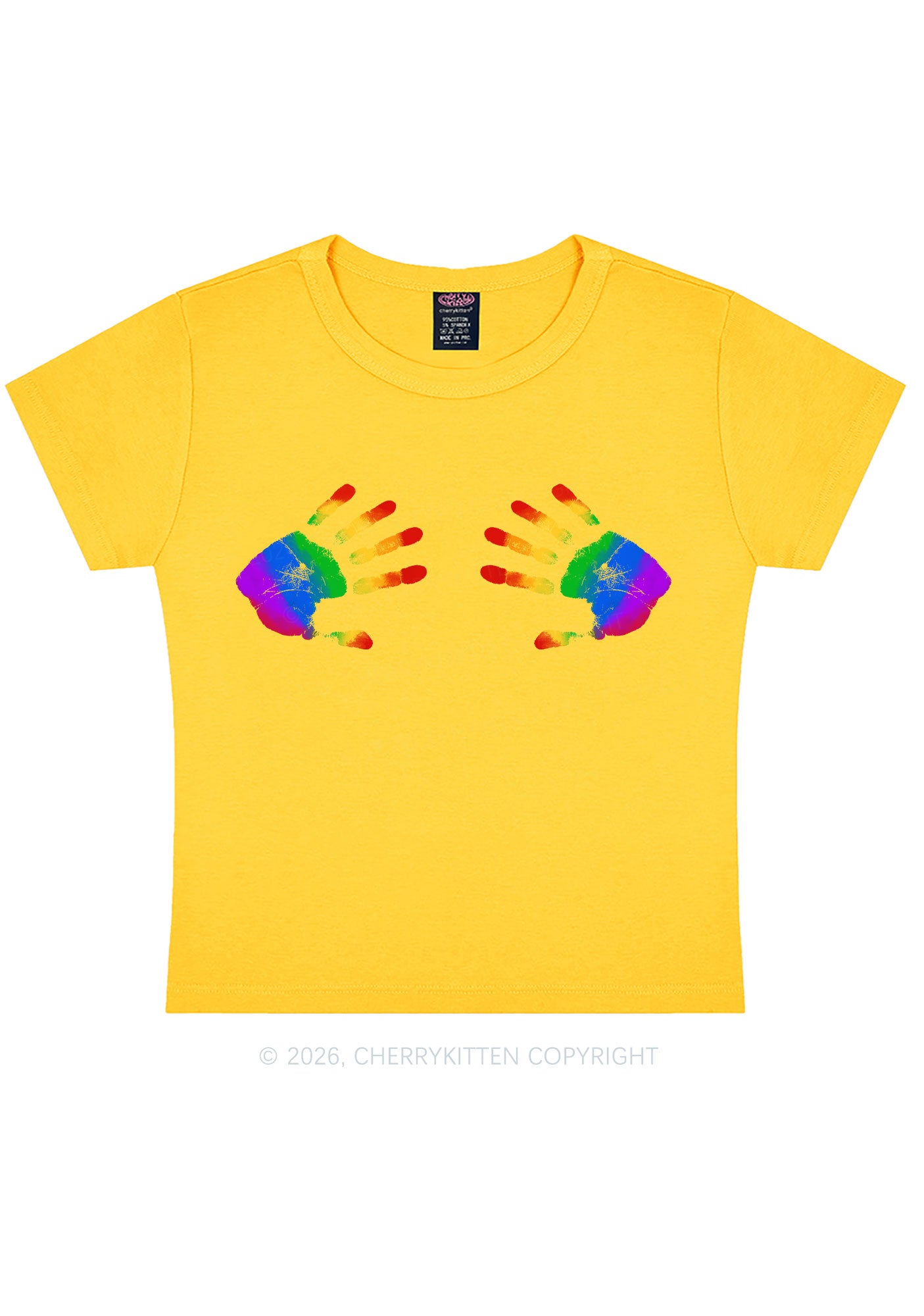 Rainbow Handprint Pride Y2K Baby Tee Cherrykitten