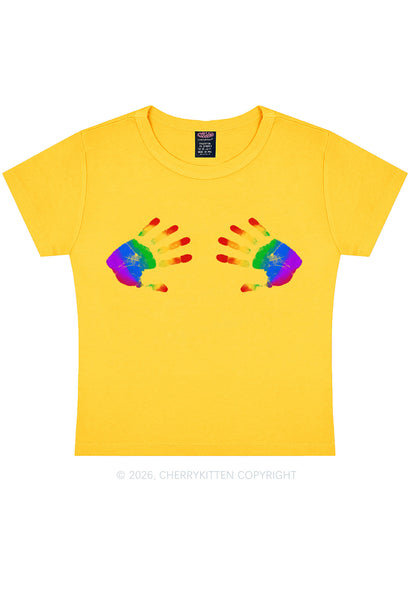 Rainbow Handprint Pride Y2K Baby Tee Cherrykitten
