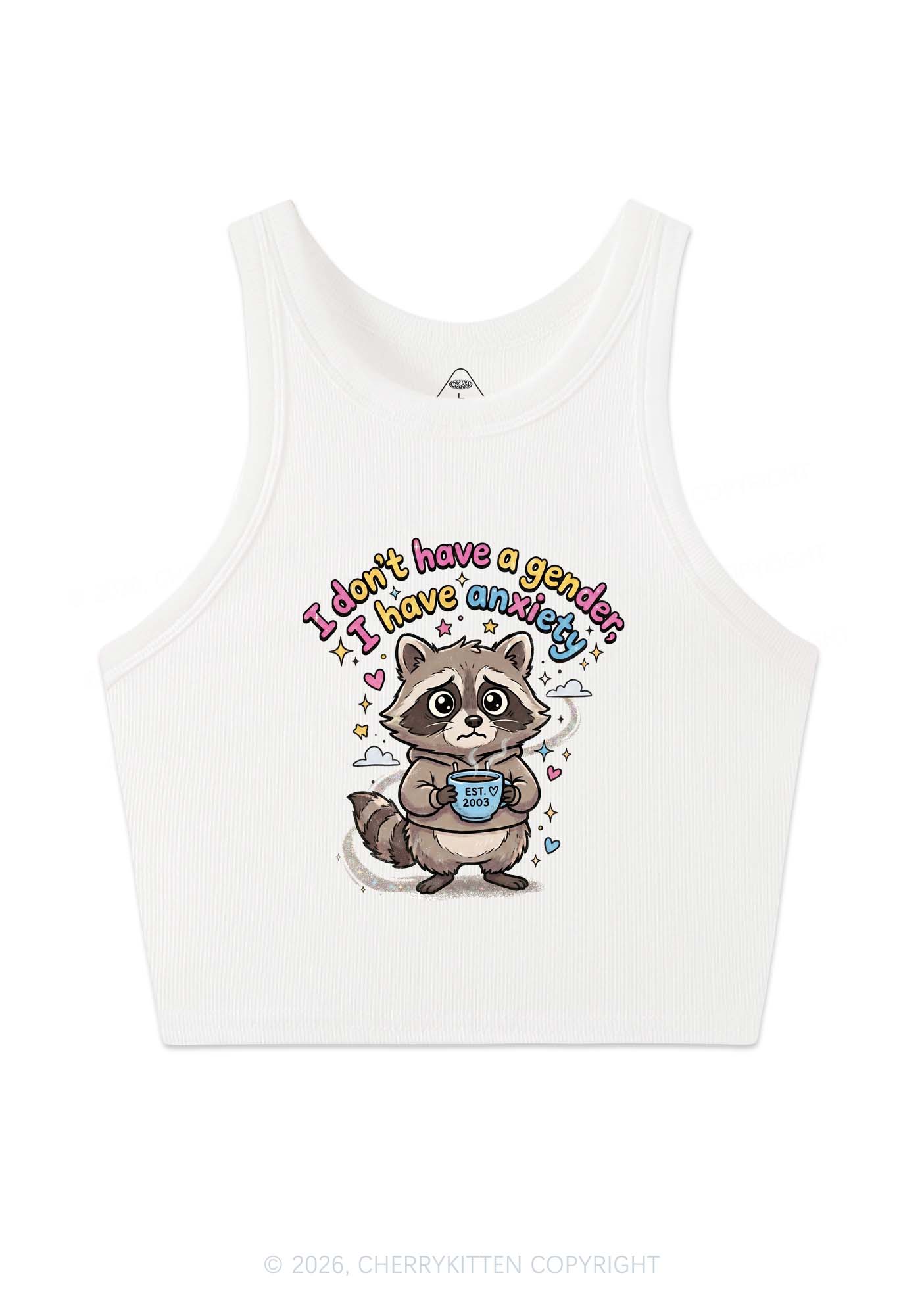 Raccoon I dont Have A Gender Pride Y2K Crop Tank Top Cherrykitten