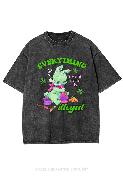 Everything Is Illegal Bunny Y2K Shirts Washed Tee Cherrykitten