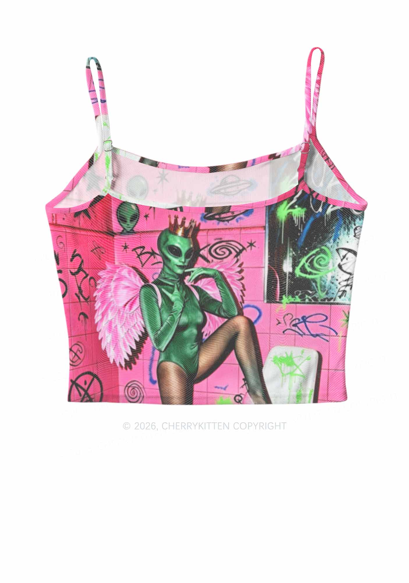 Alien Angel Graffiti Wall Y2K Mesh Cami Tank Cherrykitten