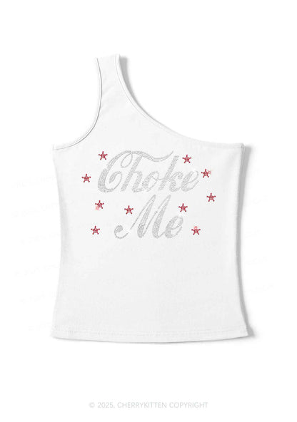 Rhinestone Choke Me Y2K One Shoulder Tank Top Cherrykitten