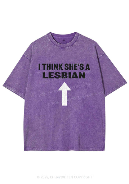 I Think She's A Lesbian Y2K Shirts Washed Tee Cherrykitten