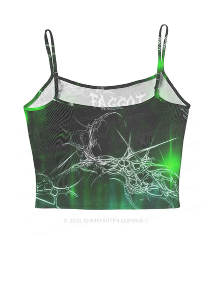 Green Gothic Faggot Pride Y2K Mesh Cami Tank Cherrykitten