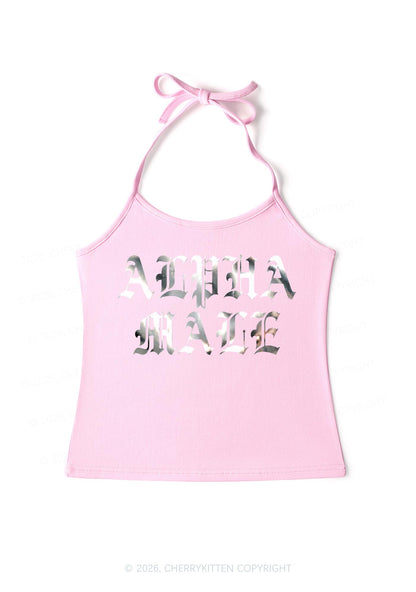 Alpha Male Silver Foil Printed Y2K Halter Neck Cami Cherrykitten