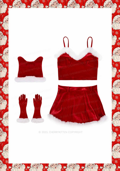 Christmas Y2K Red Velvet Costume Set Cherrykitten