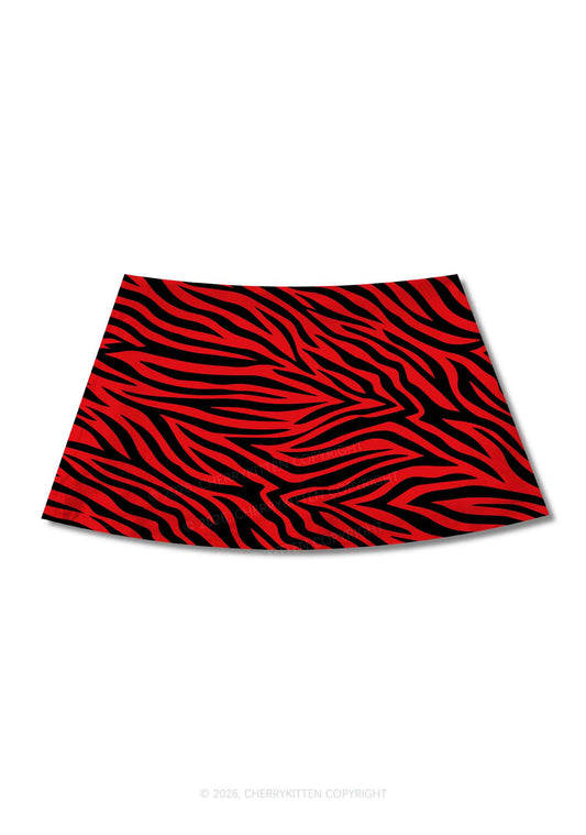 Halloween Red Zebra Stripe Y2K Print Mini Skirt Cherrykitten