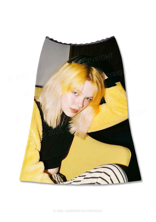 Custom Personalized Photo Y2K Print Midi Skirt Cherrykitten