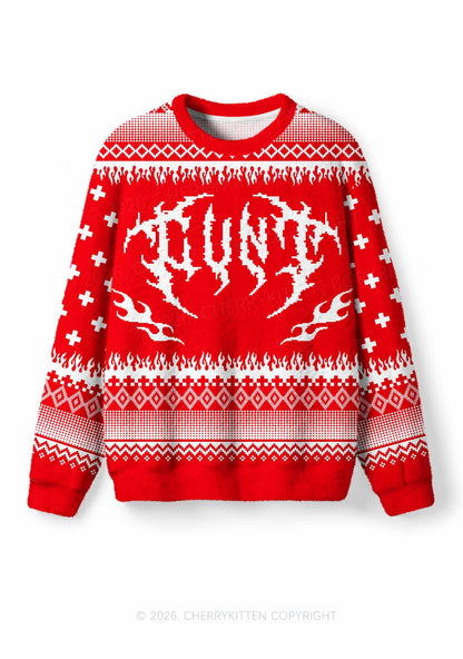 Punk Cxxt Y2K Christmas Knit Sweatshirt Cherrykitten