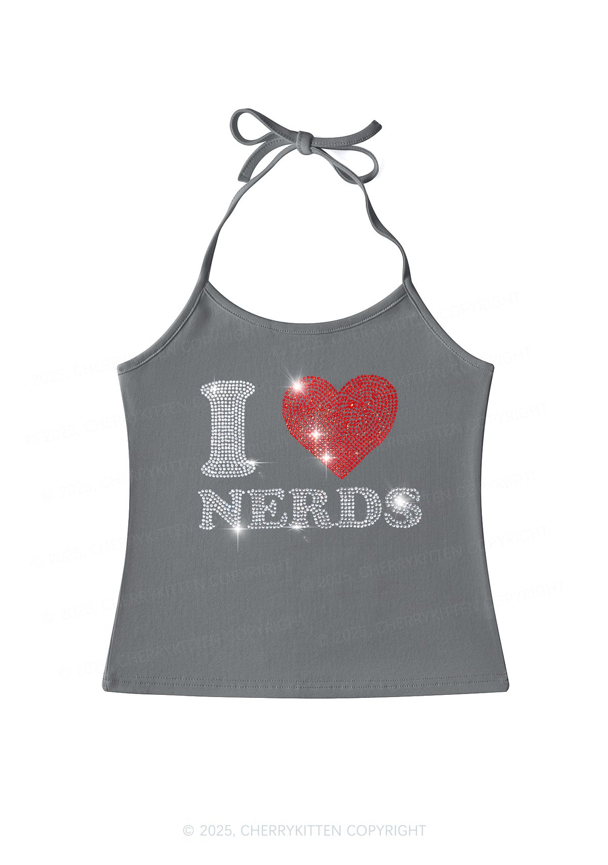 Rhinestone I Love Nerds Y2K Halter Neck Cami Cherrykitten