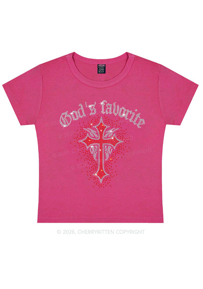 Rhinestone Gods Favorite Cross Y2K Baby Tee Cherrykitten