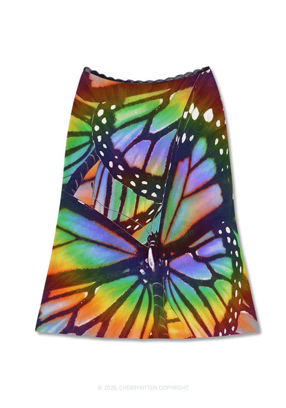 Rainbow Butterfly Y2K Print Midi Skirt Cherrykitten