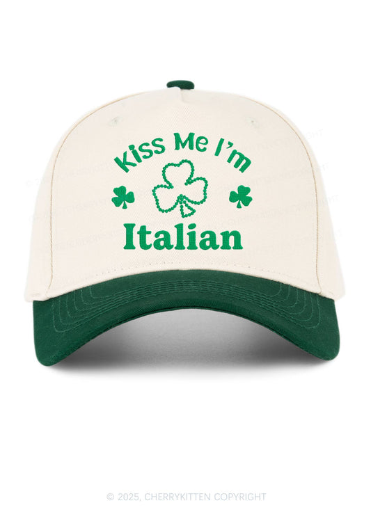 Embroidered Kiss Me Im Italian St Patricks Y2K Color Block Baseball Cap Cherrykitten