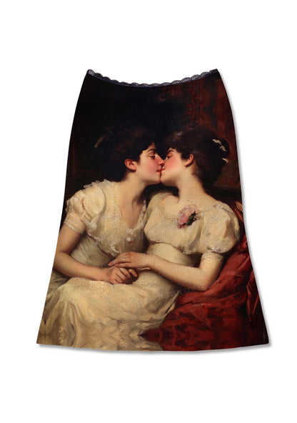 Vintage Women Kissing Pride Y2K Print Midi Skirt Cherrykitten