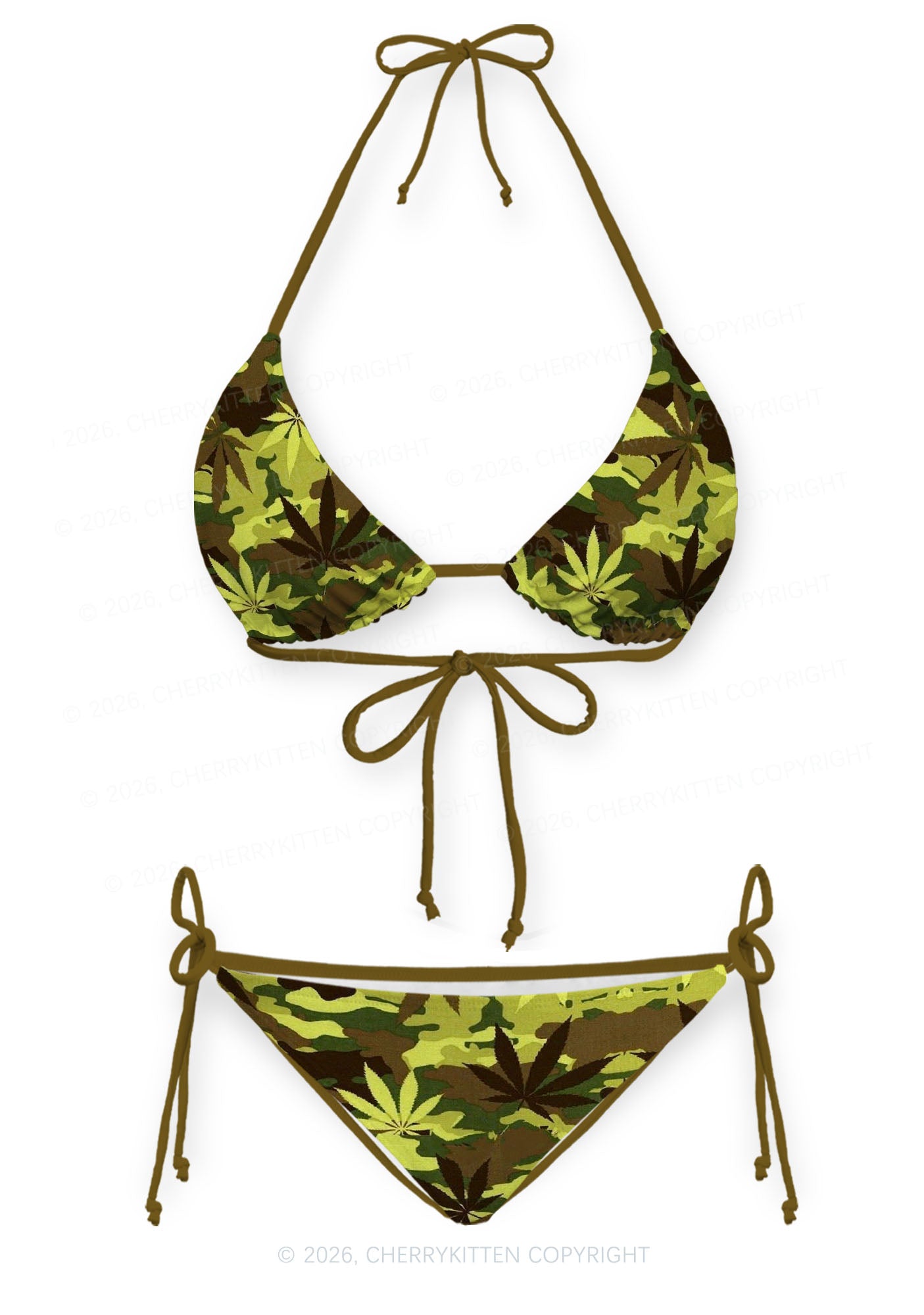 Camouflage Leaf Y2K Print Bikini Set Cherrykitten