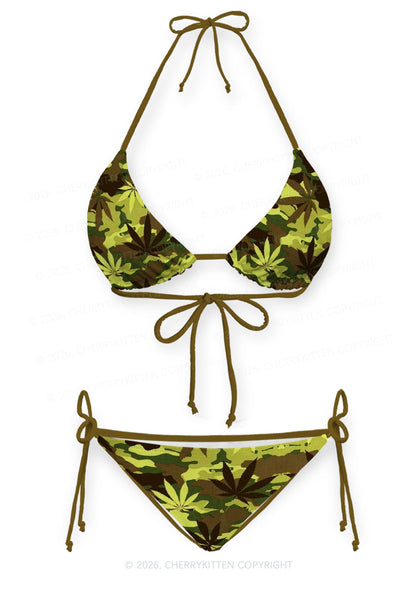 Camouflage Leaf Y2K Print Bikini Set Cherrykitten