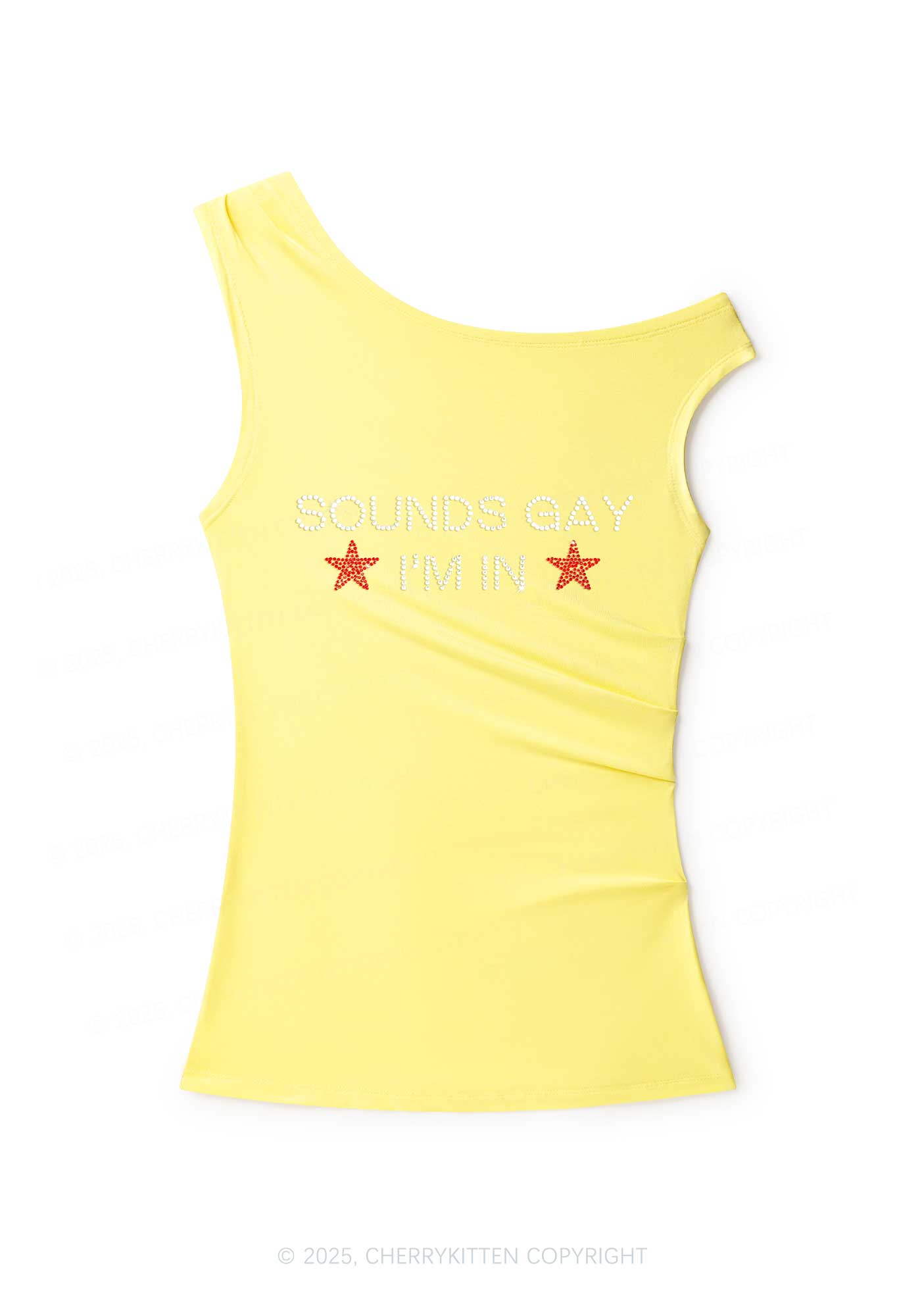 Rhinestone Sounds Gay Pride Y2K Off Shoulder Tank Top Cherrykitten