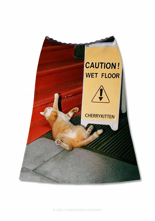 Caution Wet Floor Y2K Print Midi Skirt Cherrykitten