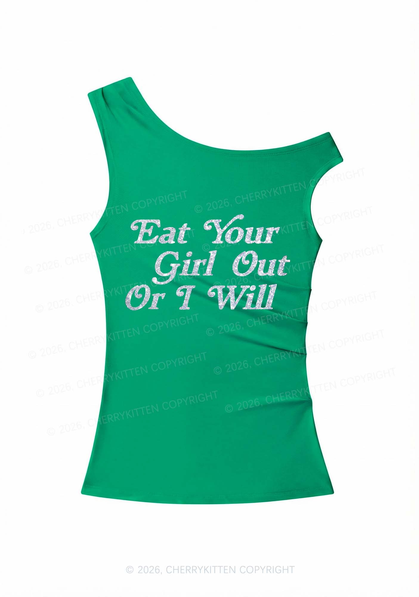 Glitter Eat Your Girl Out Y2K Off Shoulder Tank Top Cherrykitten