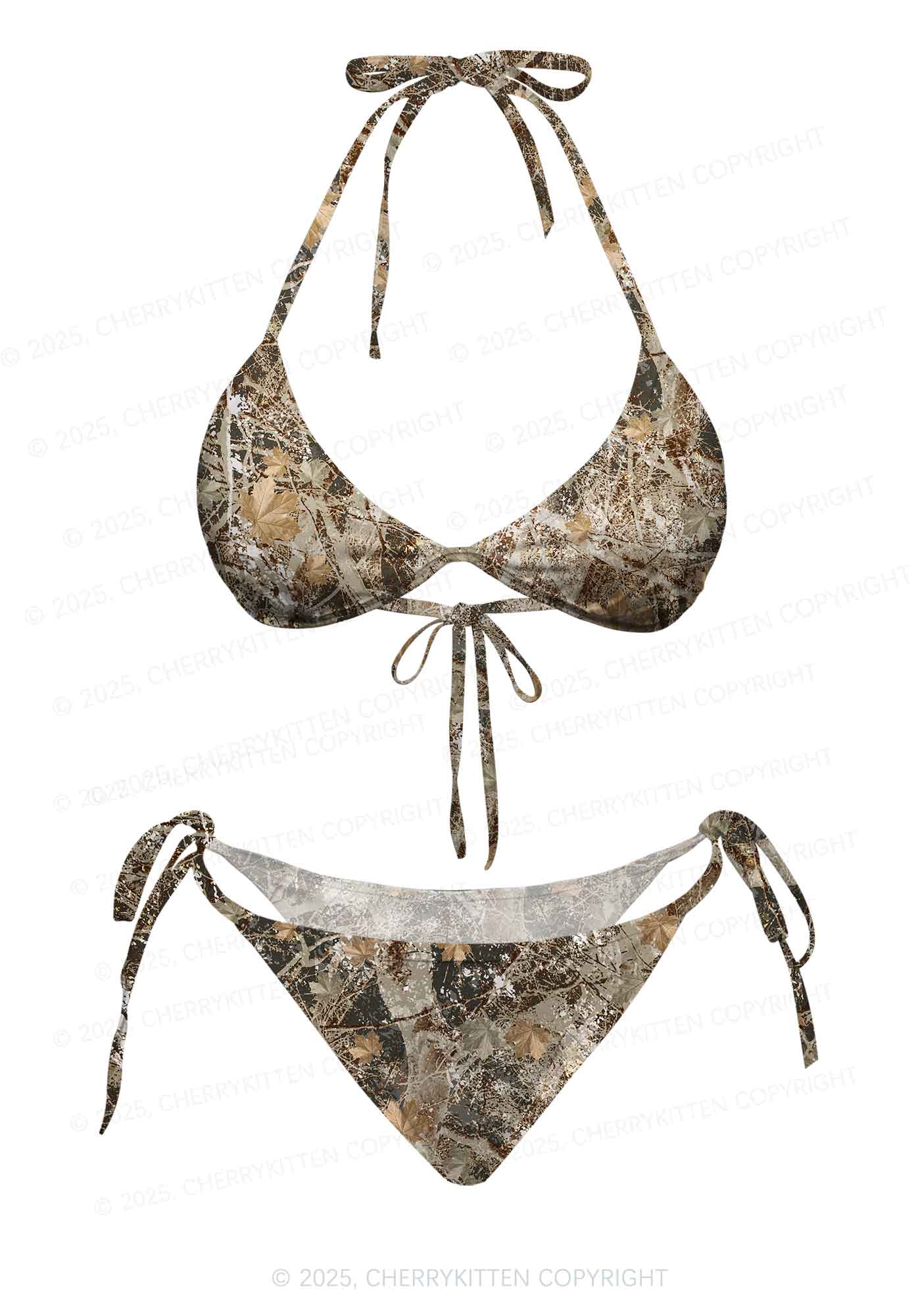Maple Leaf Camouflage Y2K Print Bikini Set Cherrykitten