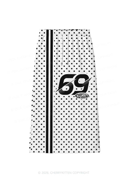Black Dots On White Y2K Sport Jersey Drawstring Midi Skirt Cherrykitten