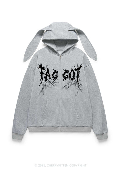 Punk Faggot Pride Y2K Bunny Ear Zip Hoodie Cherrykitten